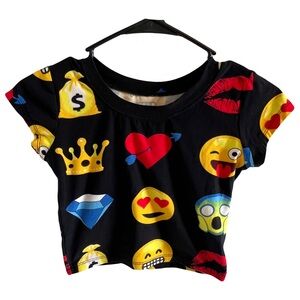 Emoji Y2K Crop Top Short Sleeve Baby Tee Shirt Size XS
